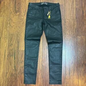 Robins Jeans black waxed denim jeans with gold studded pockets